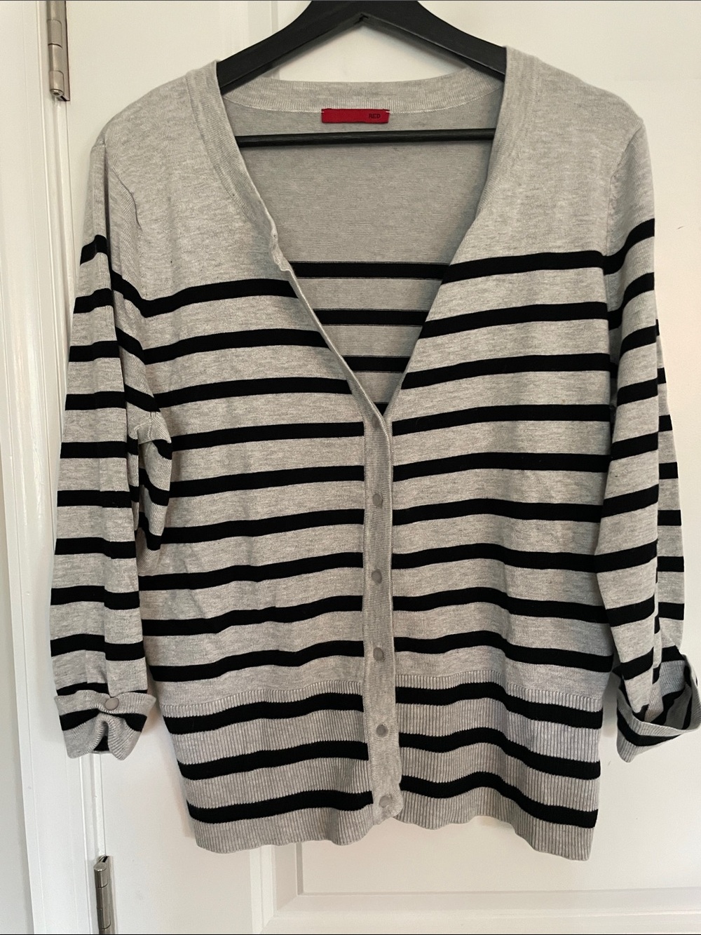 Striped Button-Front Cardigan - Light Gray & Black